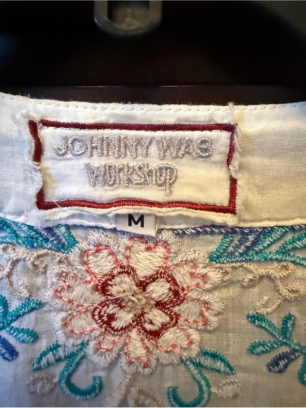 Johnny Was White Embroidered Floral Lace-Up V-Neck- M - Picture 3 of 7